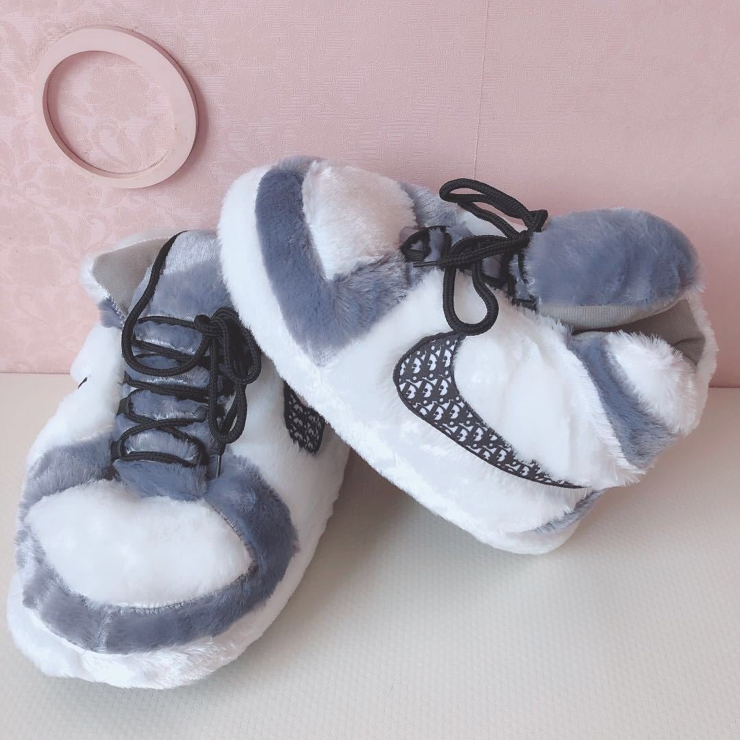 Hausschuhe Turnschuhe Grau Jordan 1 Dior Unisex für Erwachsene und Kinder