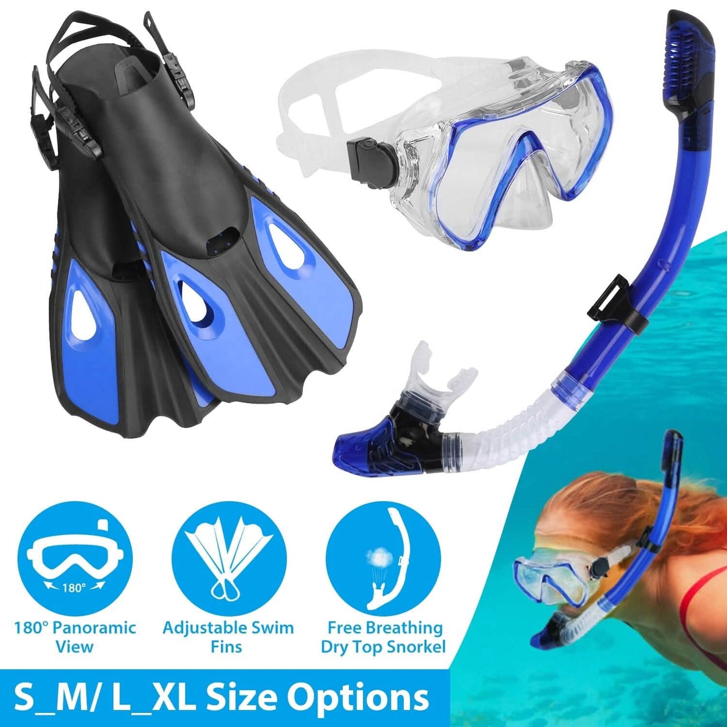 Schnorchelset Maske Flossen mit verstellbaren Schwimmflossen