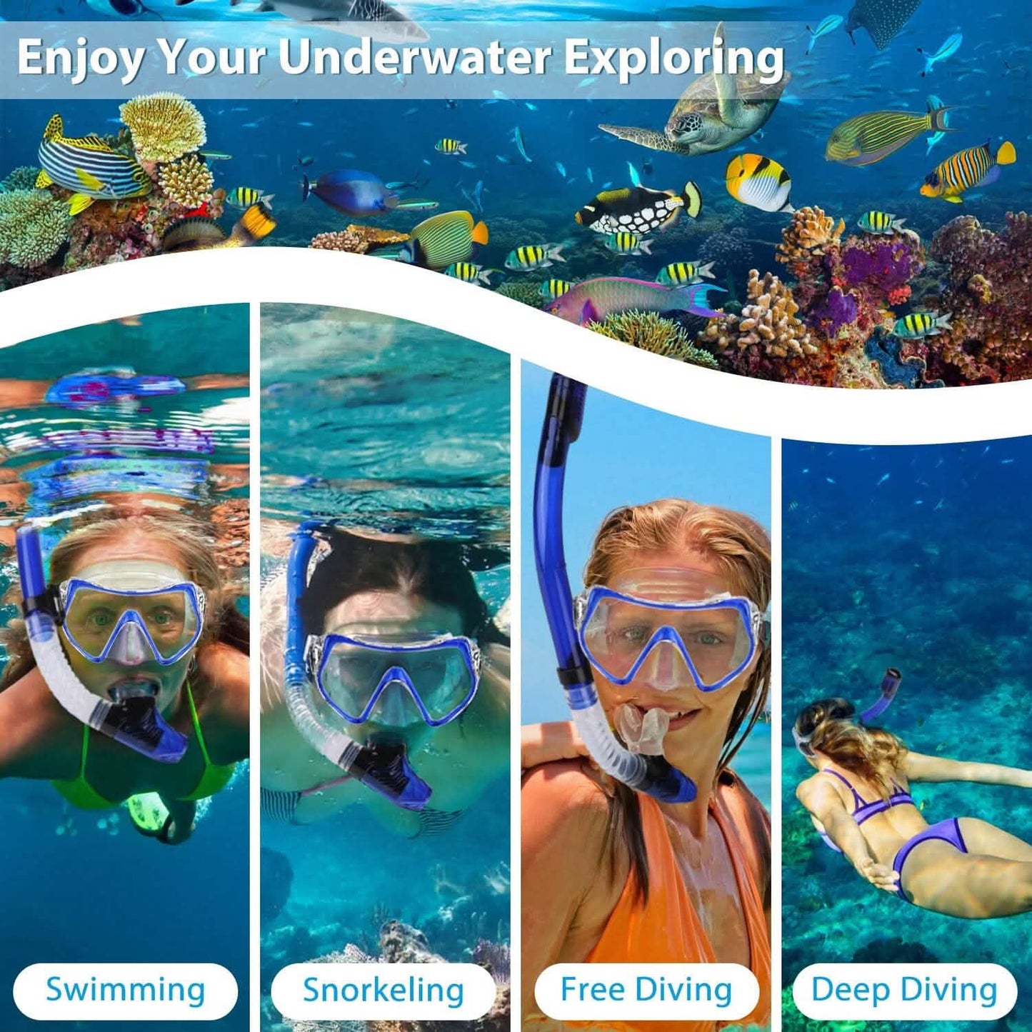 Schnorchelset Maske Flossen mit verstellbaren Schwimmflossen