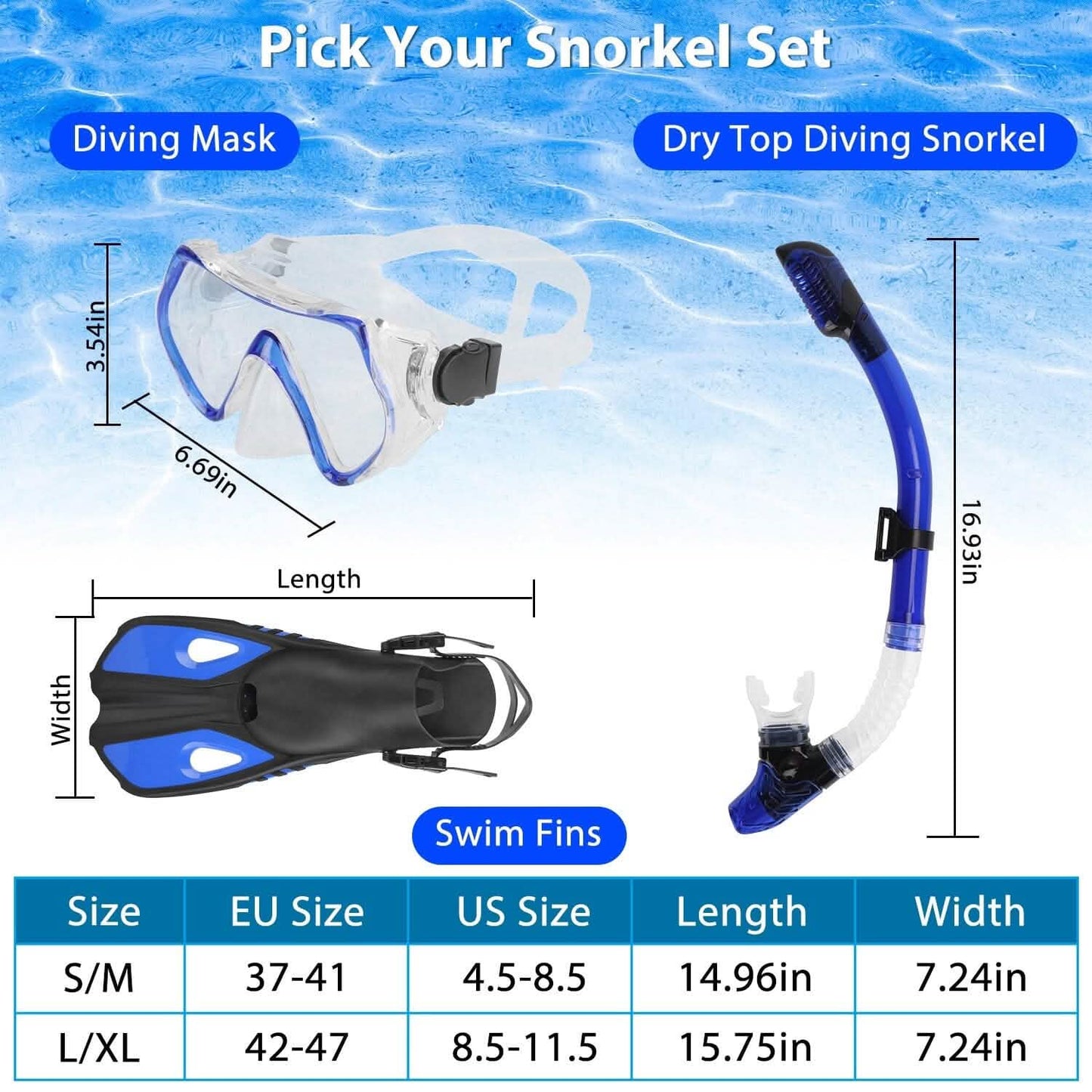 Schnorchelset Maske Flossen mit verstellbaren Schwimmflossen