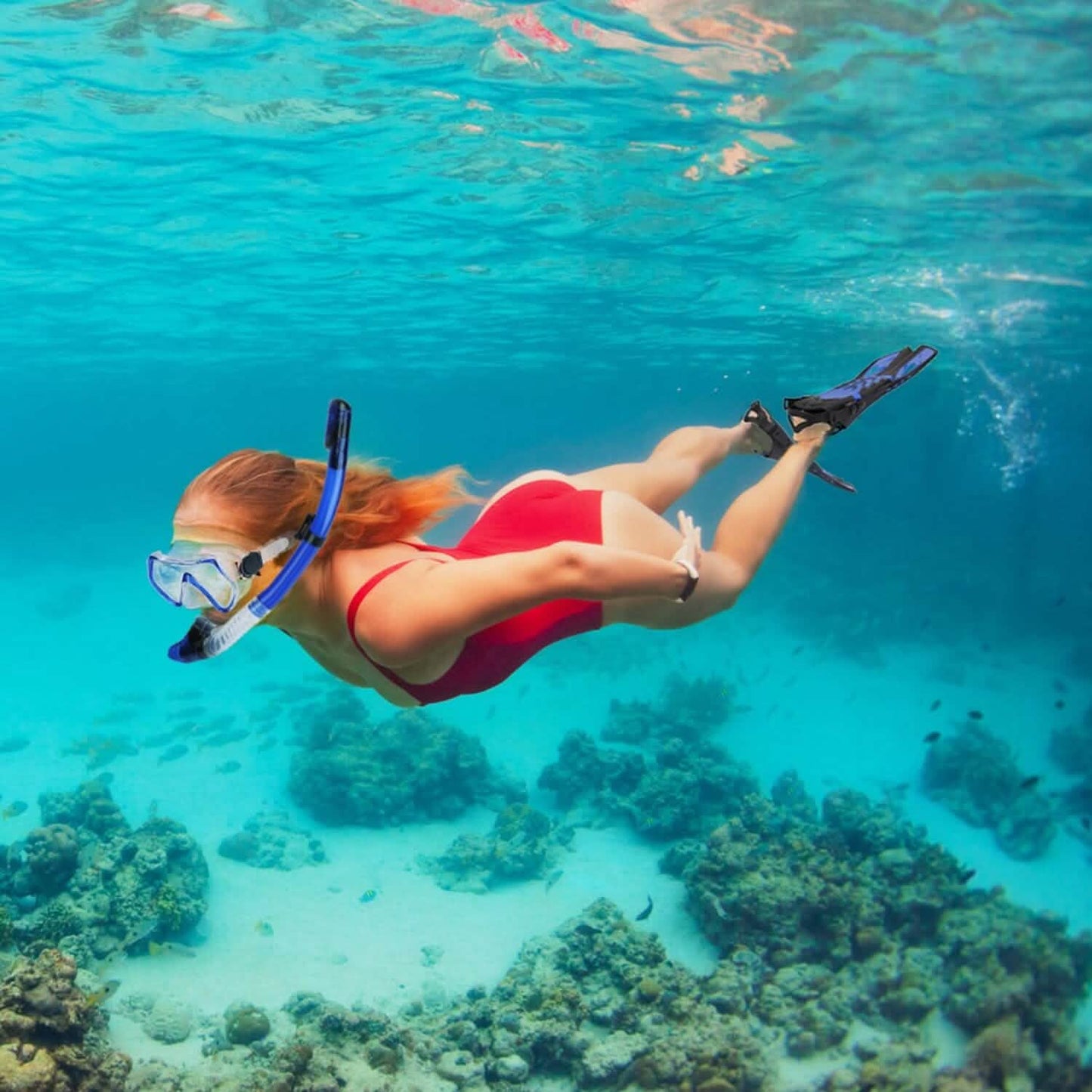 Schnorchelset Maske Flossen mit verstellbaren Schwimmflossen
