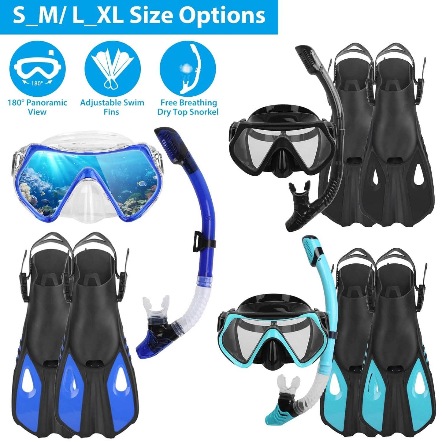 Schnorchelset Maske Flossen mit verstellbaren Schwimmflossen