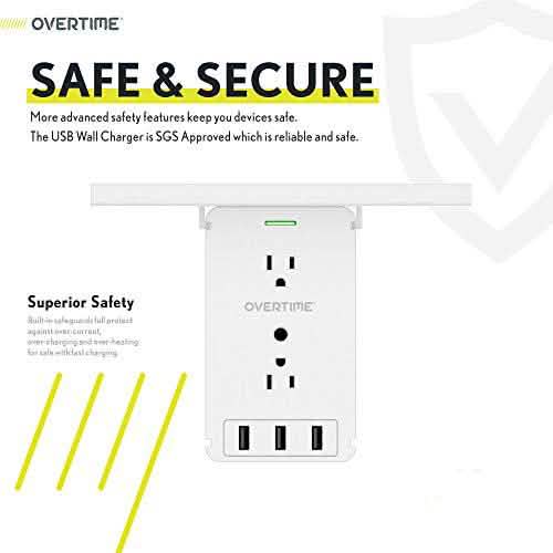 Universal Wandladegerät und Steckdosenablage, 6-fach Steckdosenleiste, Überspannungsschutz, 3x USB-Anschluss
