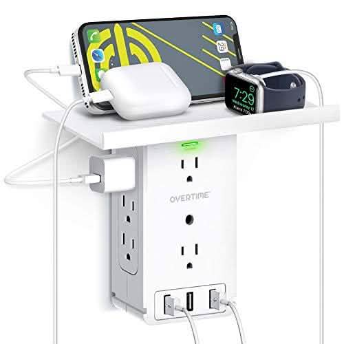 Universal Wandladegerät und Steckdosenablage, 6-fach Steckdosenleiste, Überspannungsschutz, 3x USB-Anschluss