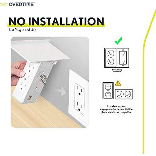 Universal Wandladegerät und Steckdosenablage, 6-fach Steckdosenleiste, Überspannungsschutz, 3x USB-Anschluss
