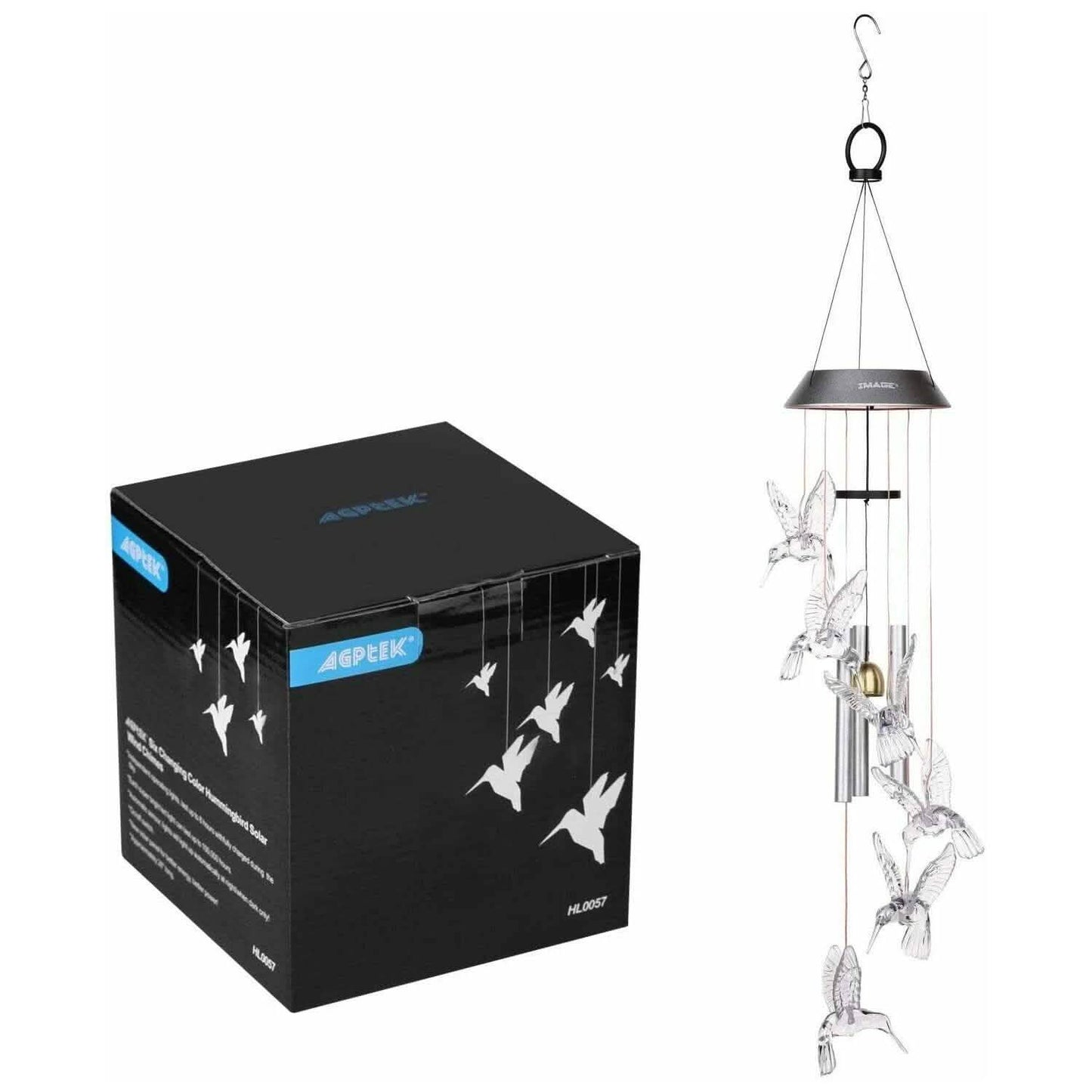 Solar Farbwechsel LED Kolibri Windspiele Leuchtröhren Glocken Lampe Außen
