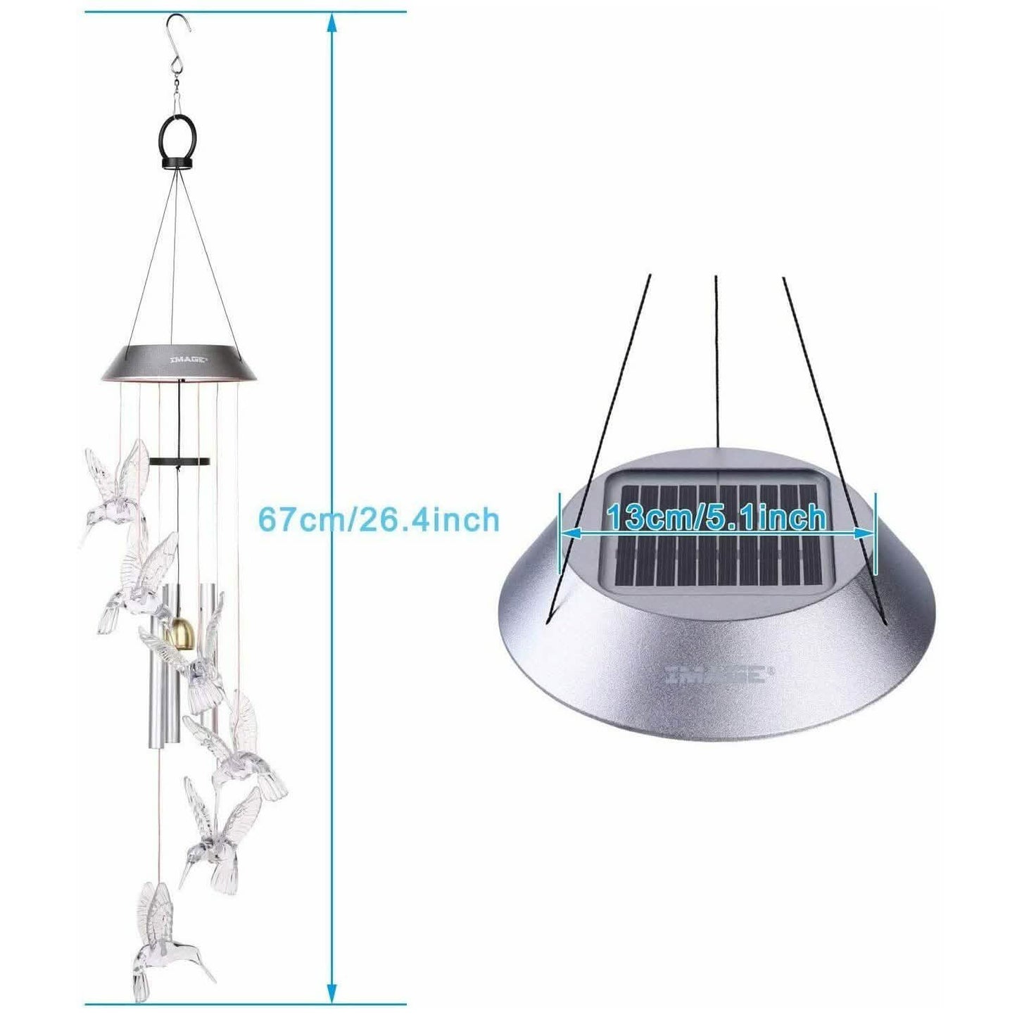 Solar Farbwechsel LED Kolibri Windspiele Leuchtröhren Glocken Lampe Außen