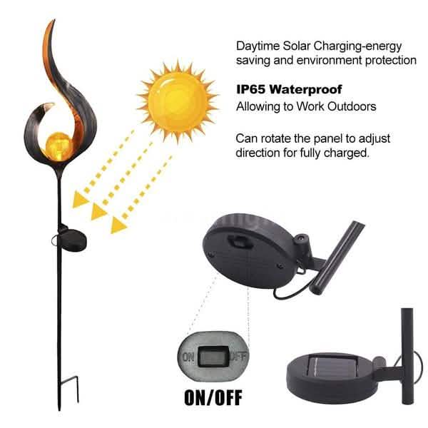 Solar-LED-Flammenleuchte Rasenlaterne Lampe Wasserdicht Außenleuchten