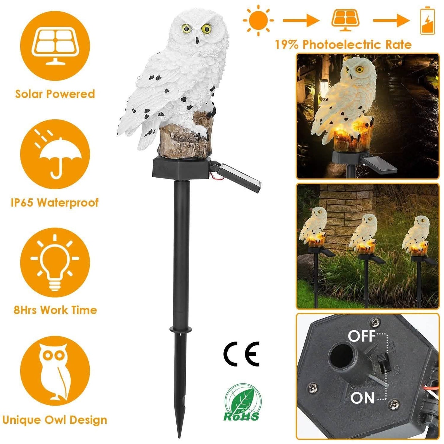 Solar Eulen Gartenleuchte IP65 Wasserdicht