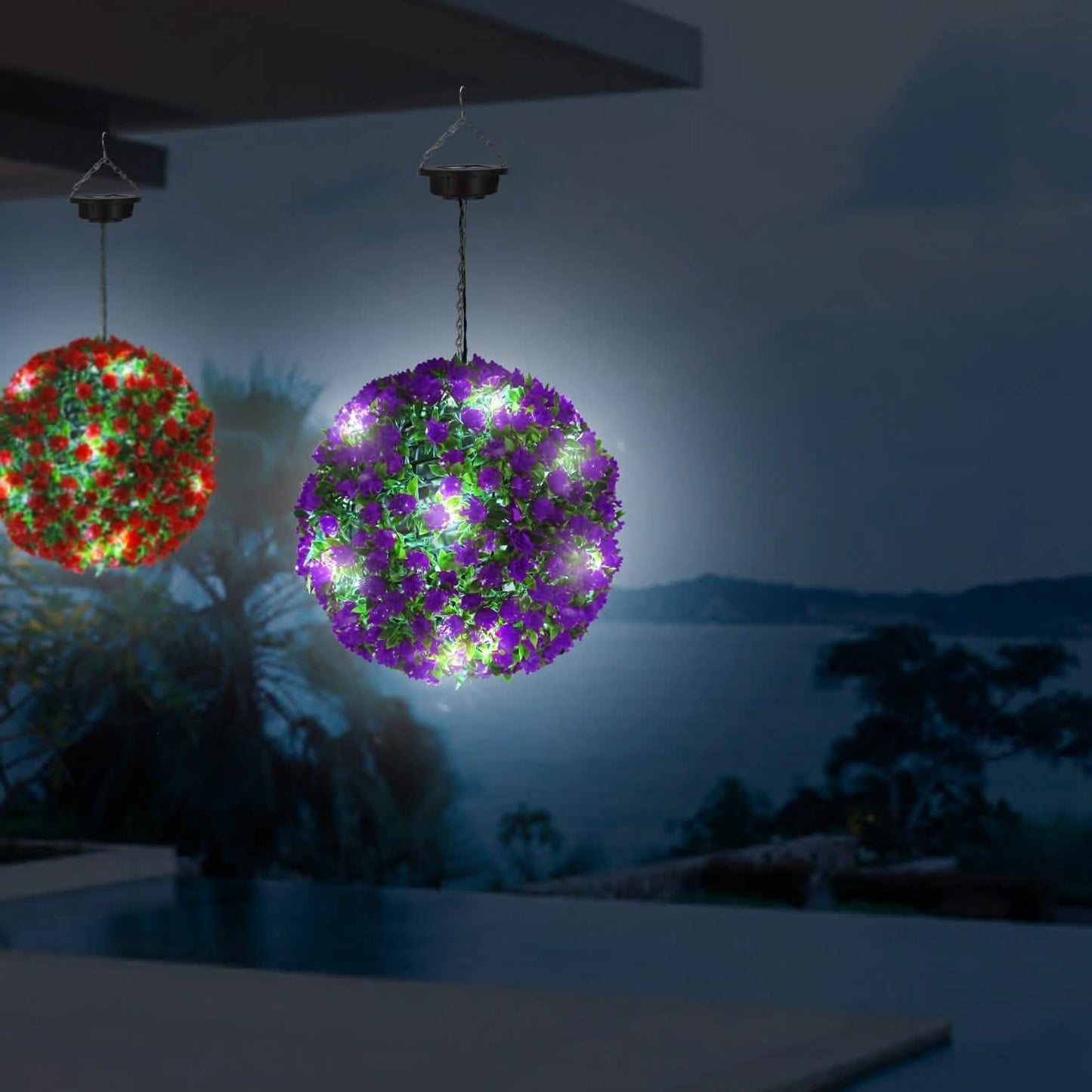 Solarbetriebene Formkugel Künstliche Rose 20 LED-Lichter