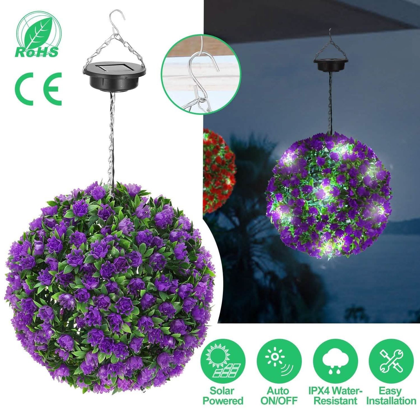 Solarbetriebene Formkugel Künstliche Rose 20 LED-Lichter