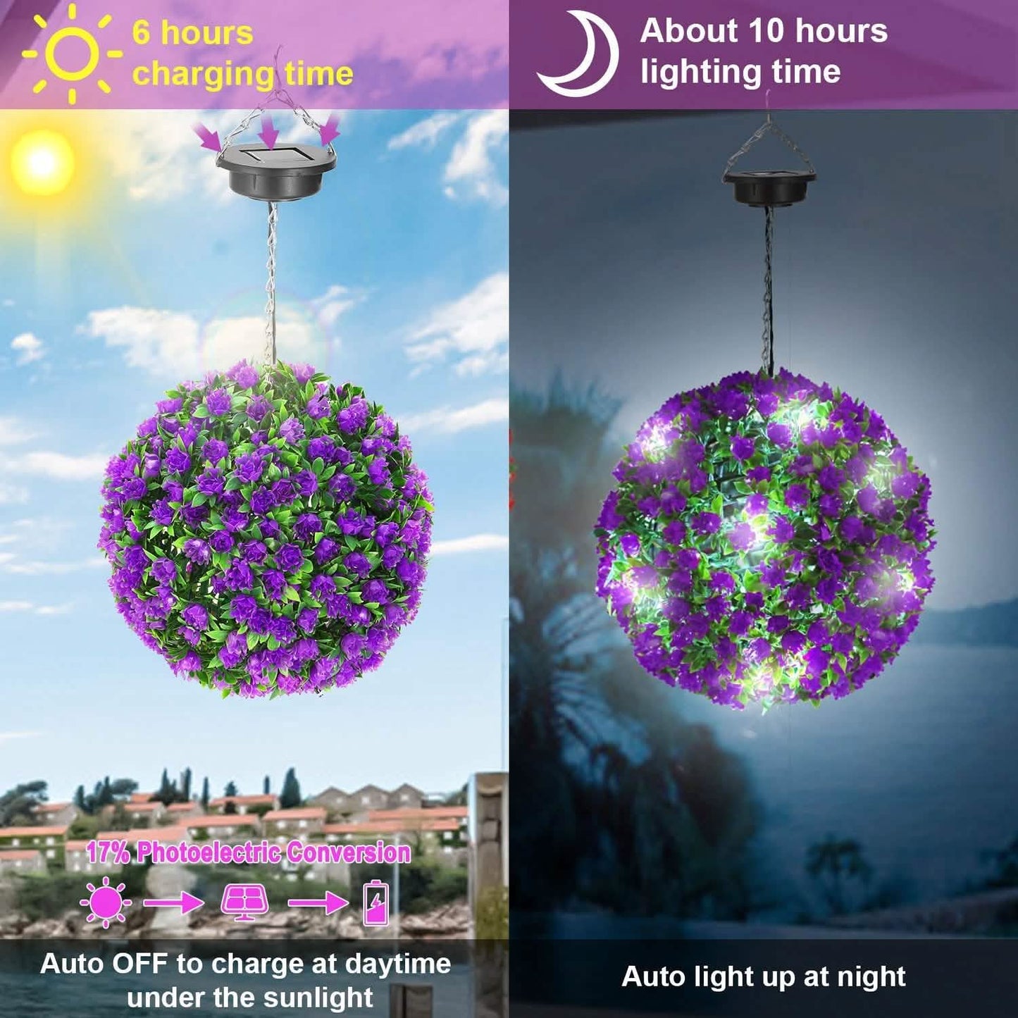 Solarbetriebene Formkugel Künstliche Rose 20 LED-Lichter