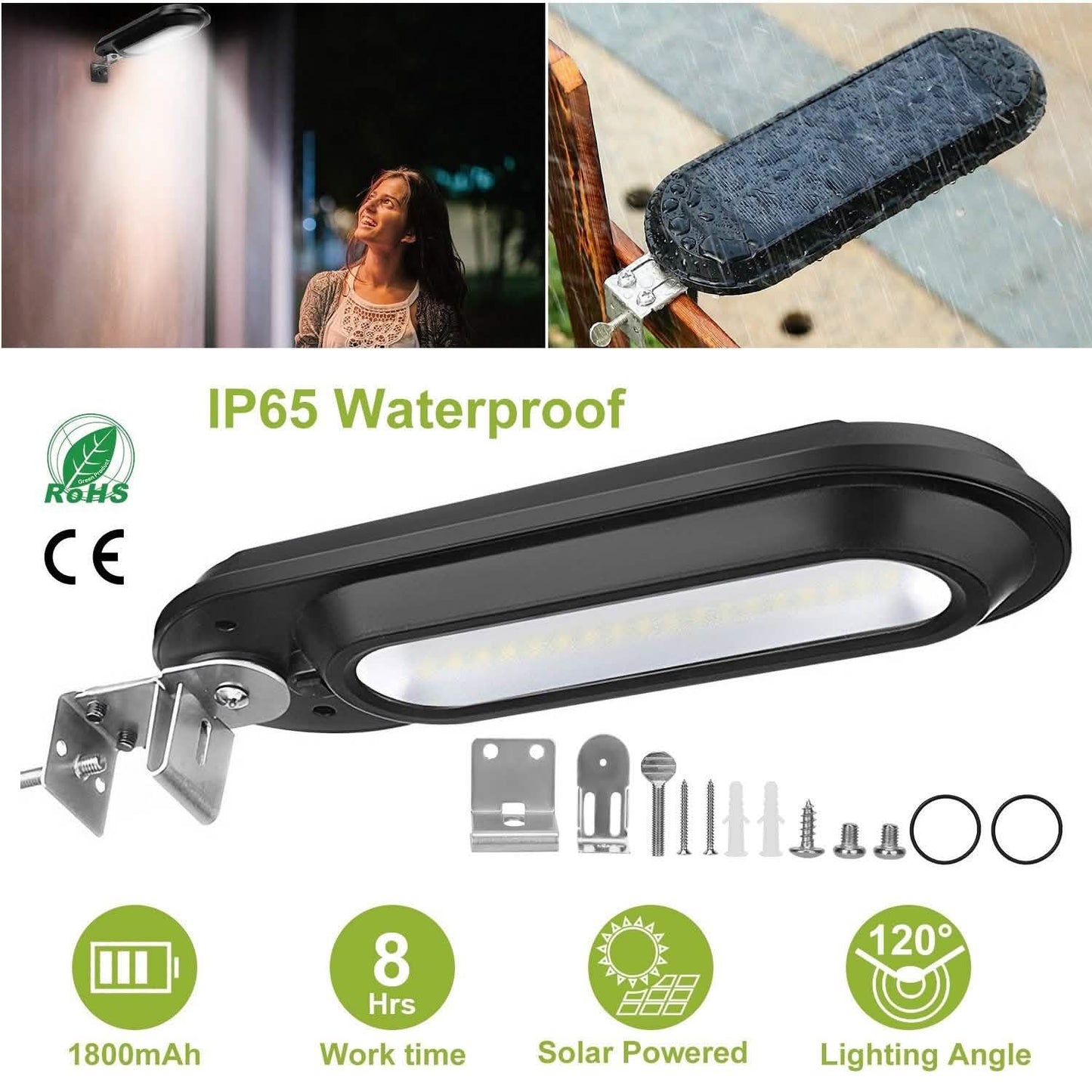 Solar-Wandleuchte für Außenbereich, 18 LEDs, Dämmerungssensor, Zaunlampe
