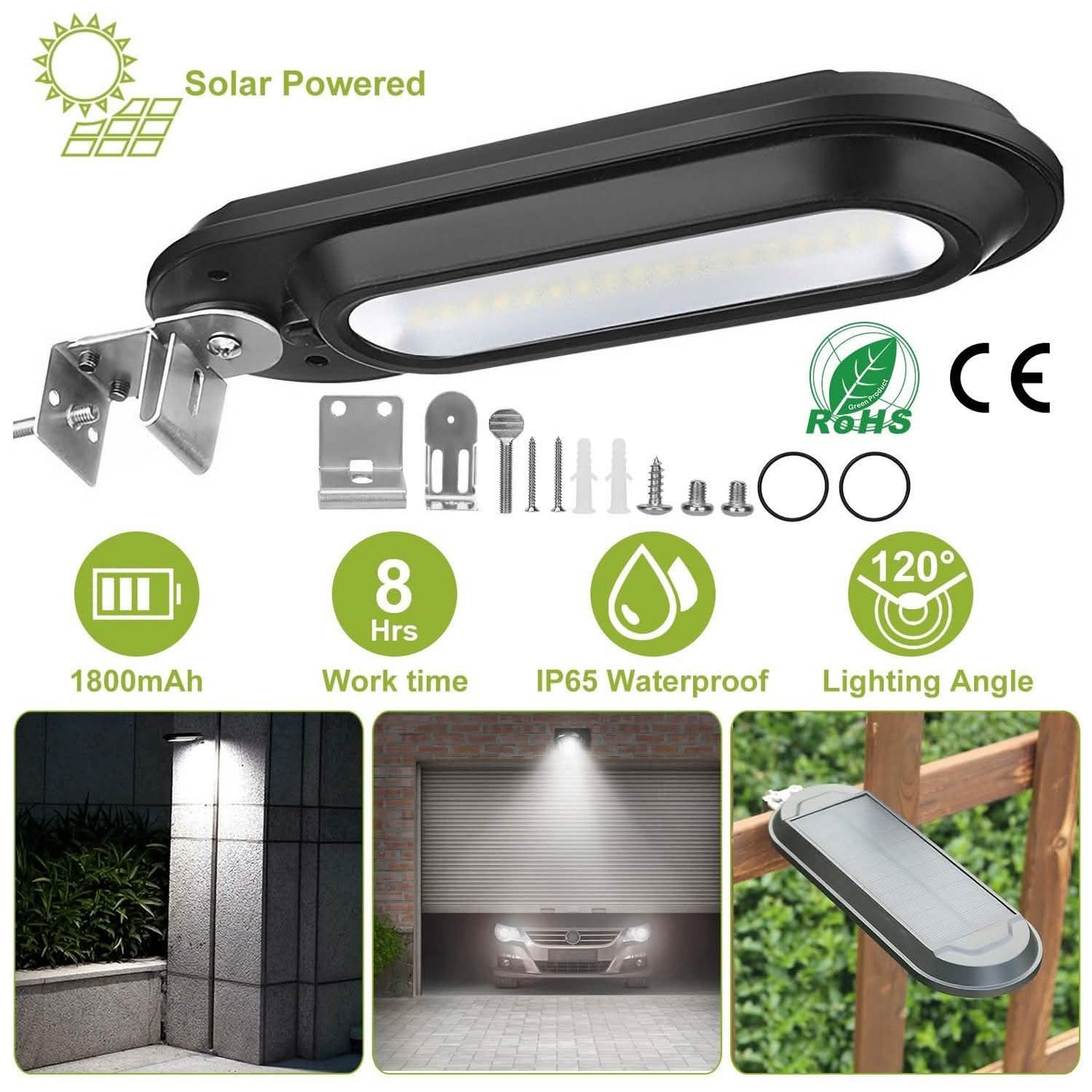 Solar-Wandleuchte für Außenbereich, 18 LEDs, Dämmerungssensor, Zaunlampe