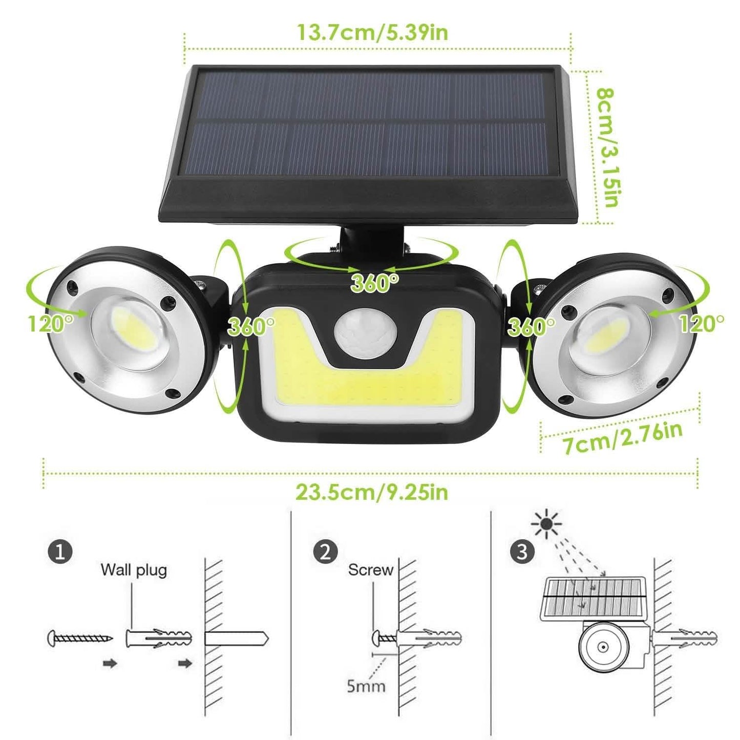 Solarwandleuchte Außenbereich PIR Bewegungssensor LED