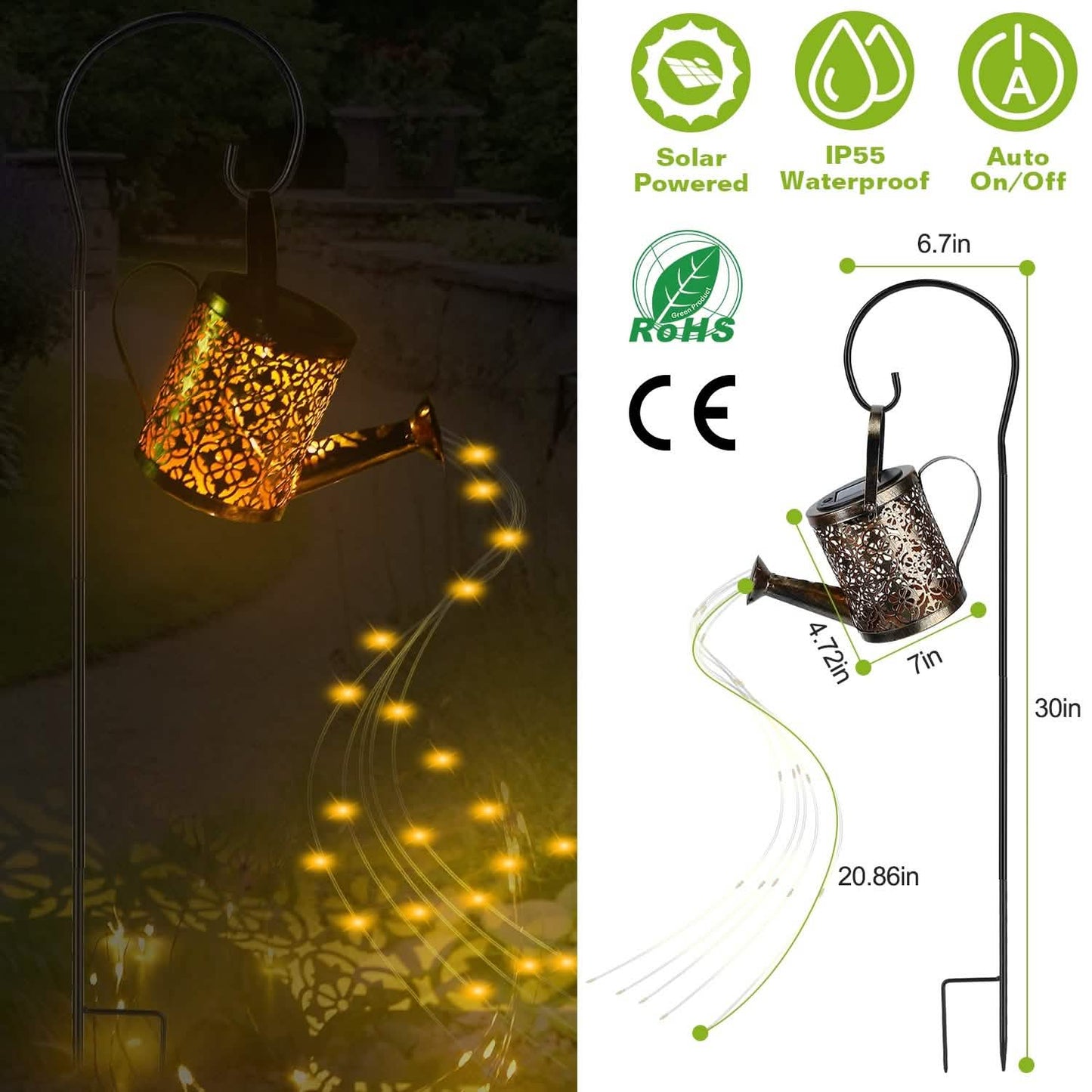 Solar-Gießkanne mit Lichterkette zum Stecken