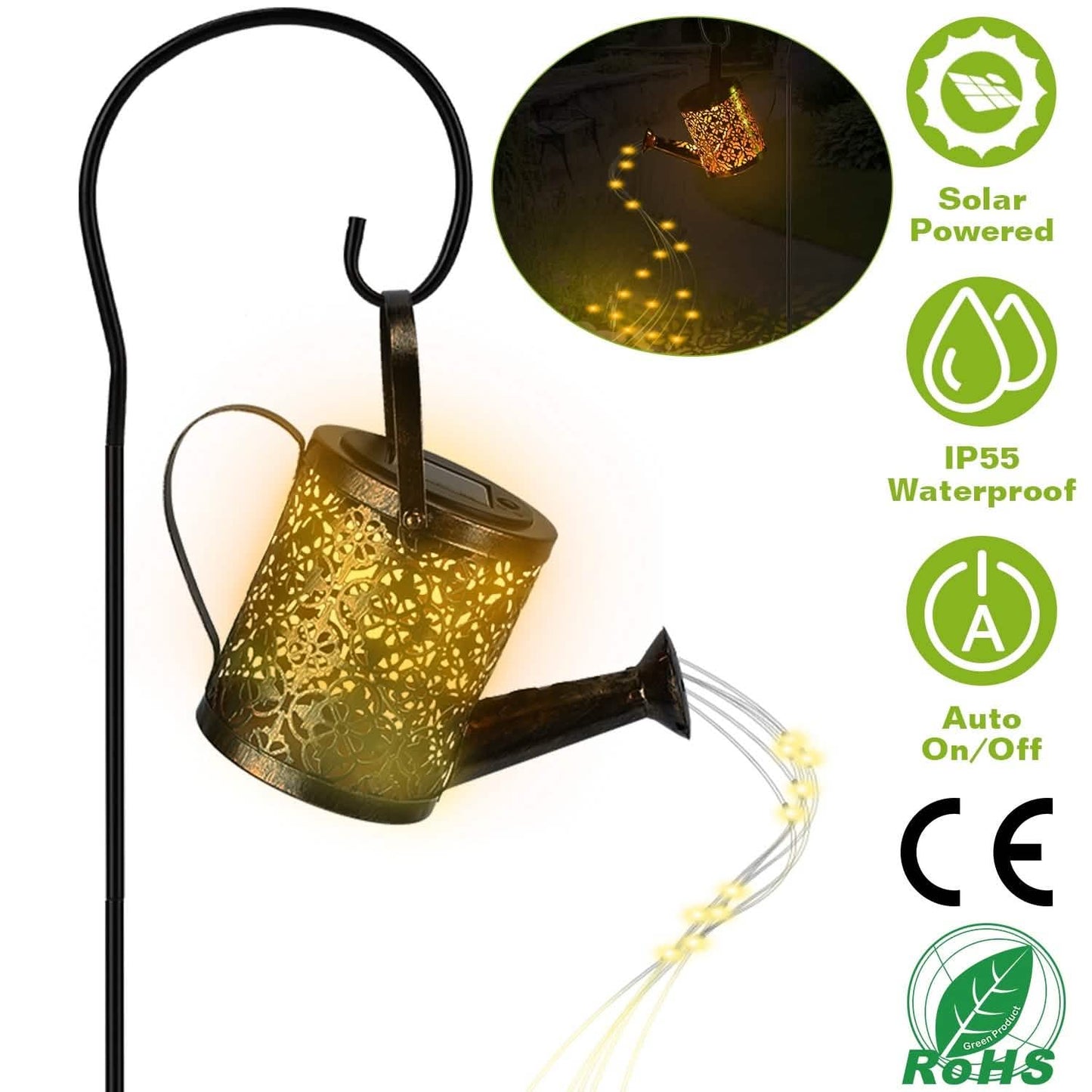 Solar-Gießkanne mit Lichterkette zum Stecken