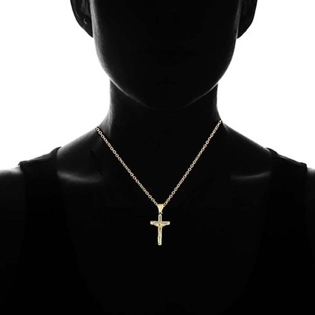 Massive 10-Karat-Gelbgold-Kreuzkette mit Diamantschliff