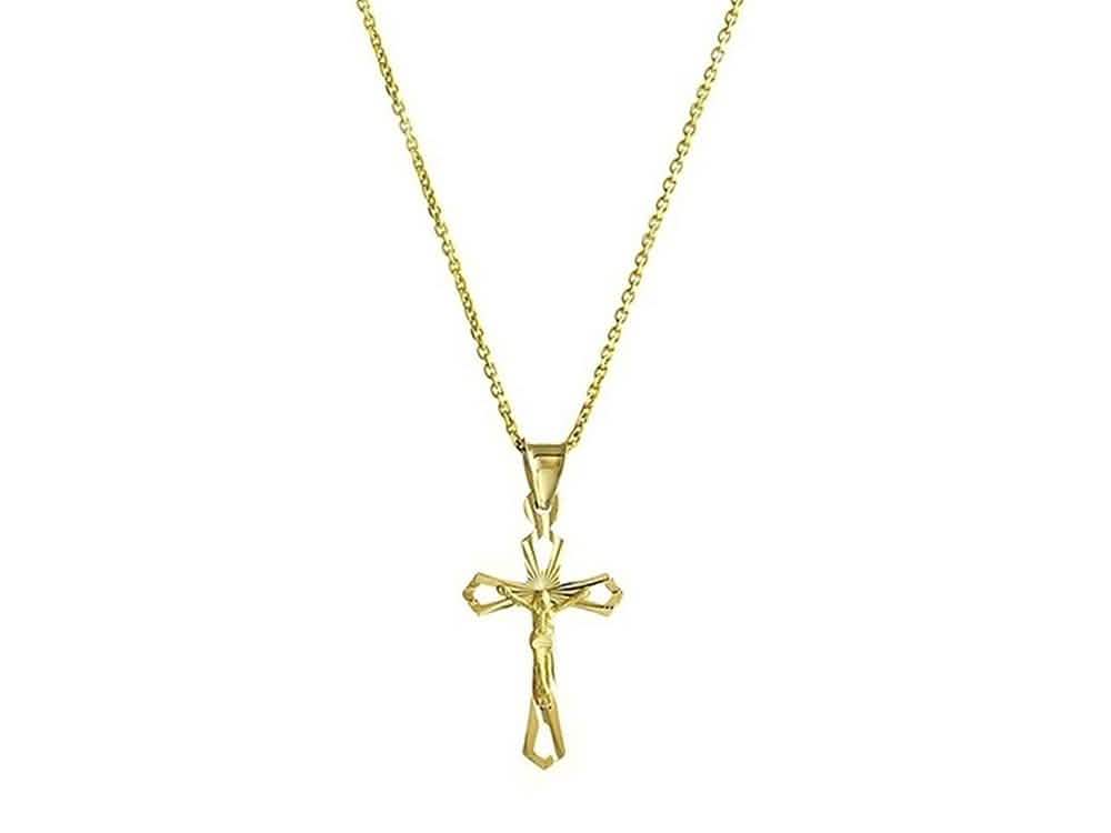 Massive 10-Karat-Gelbgold-Kreuzkette mit Diamantschliff