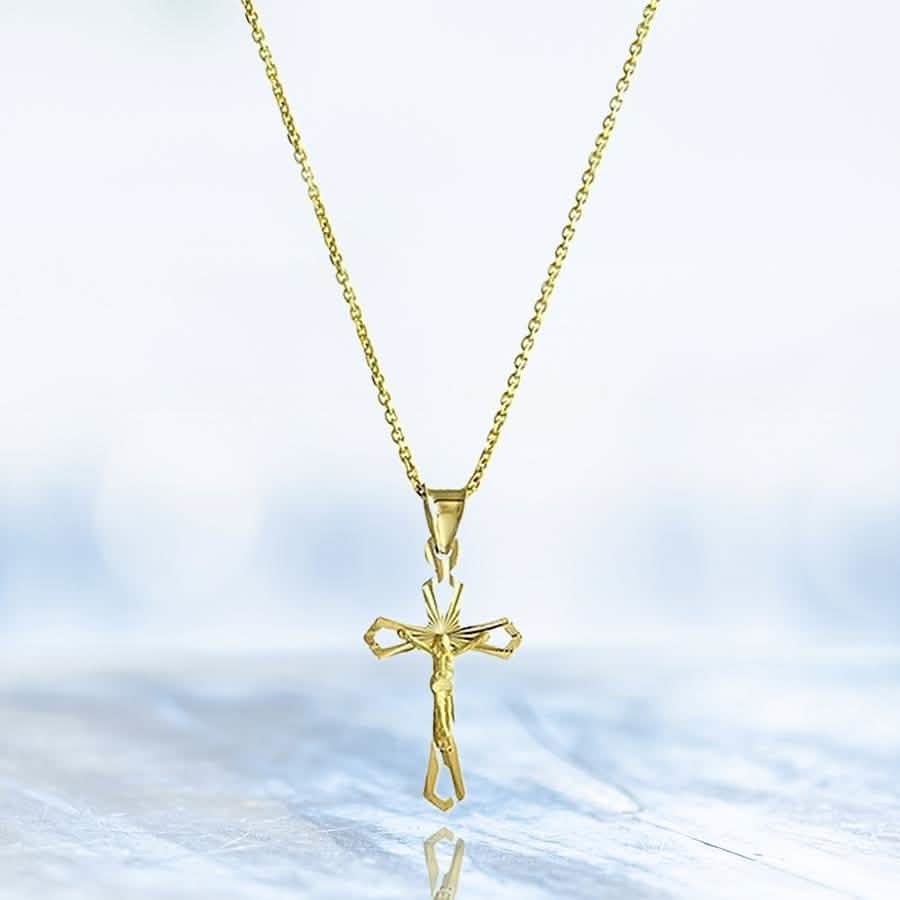 Massive 10-Karat-Gelbgold-Kreuzkette mit Diamantschliff
