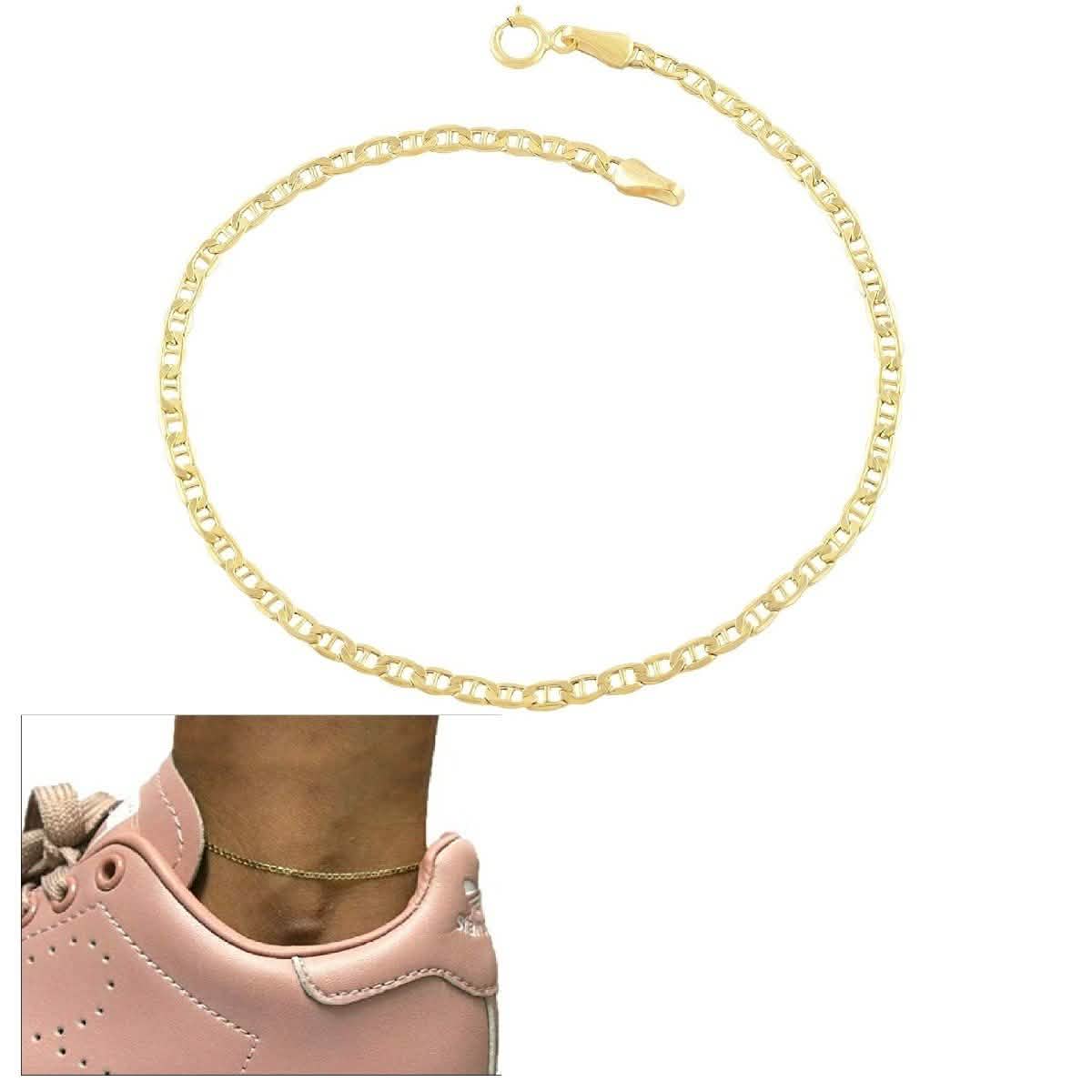 Massives 14K Gold Flaches Marina Fußkettchen