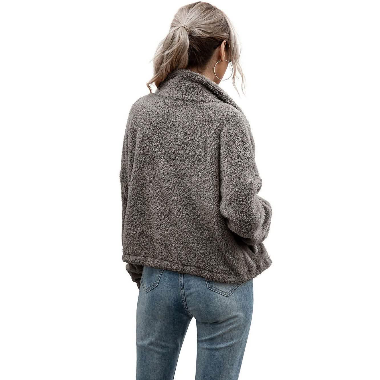 Solide kurze Teddyjacke mit Kordelzugsaum