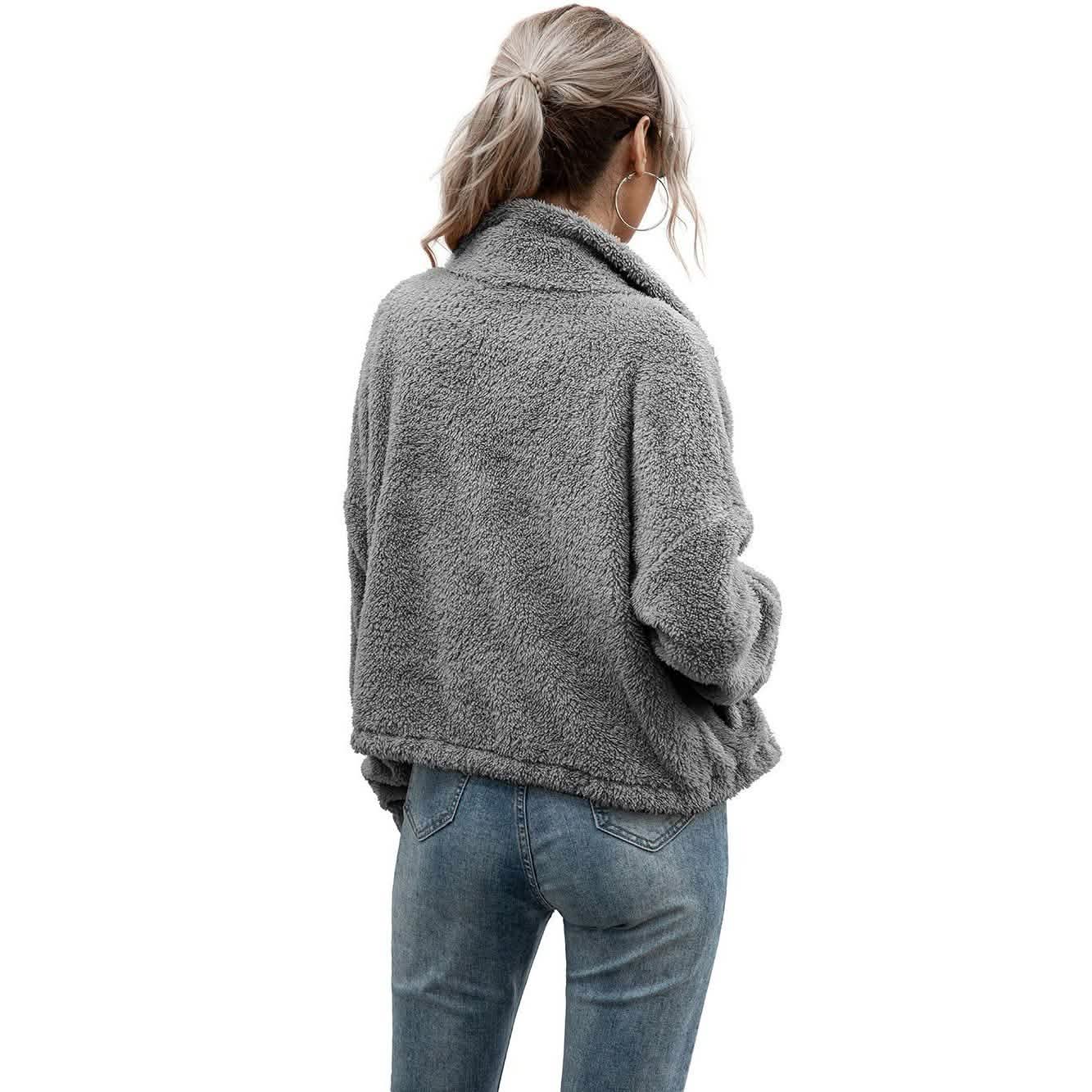 Solide kurze Teddyjacke mit Kordelzugsaum