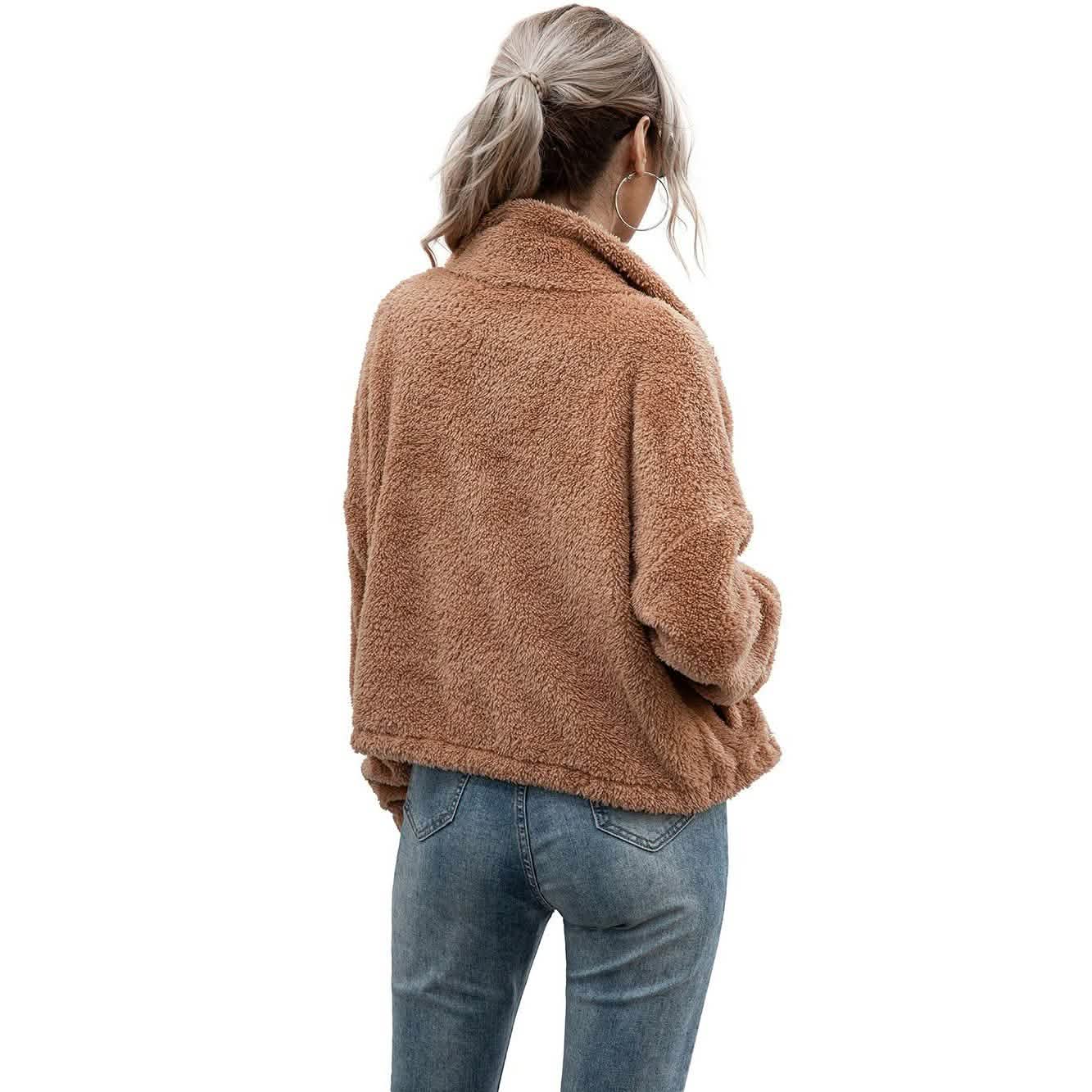 Solide kurze Teddyjacke mit Kordelzugsaum