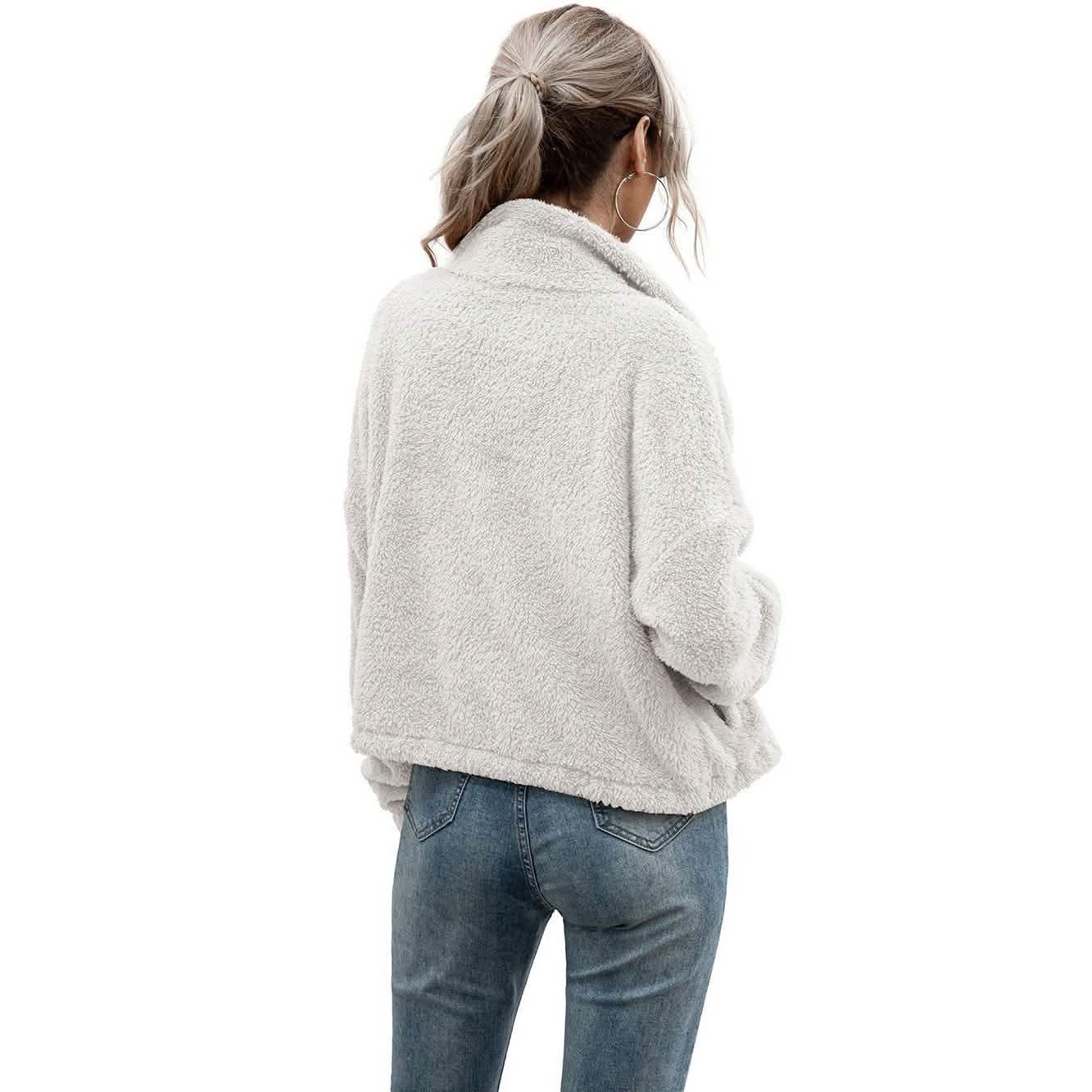 Solide kurze Teddyjacke mit Kordelzugsaum