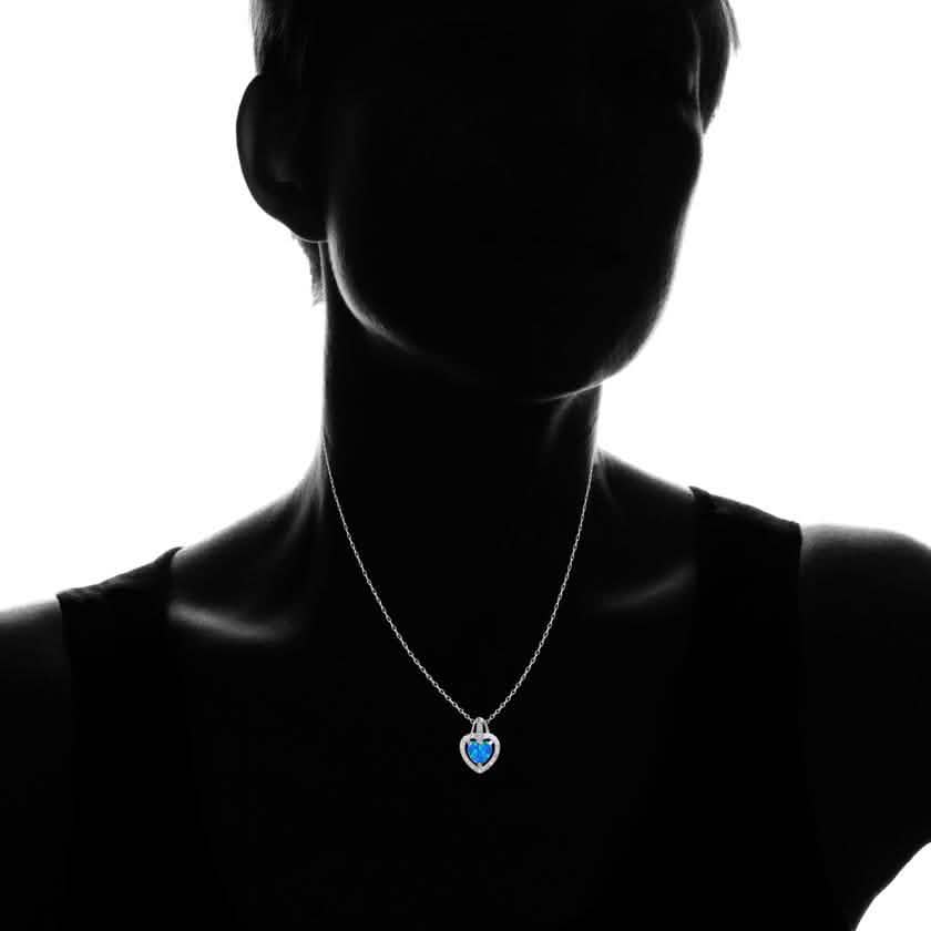 Halskette mit blauem Opal-Herz und Heiligenschein aus massivem Sterlingsilber mit Geschenkbox von MUIBLU Gems