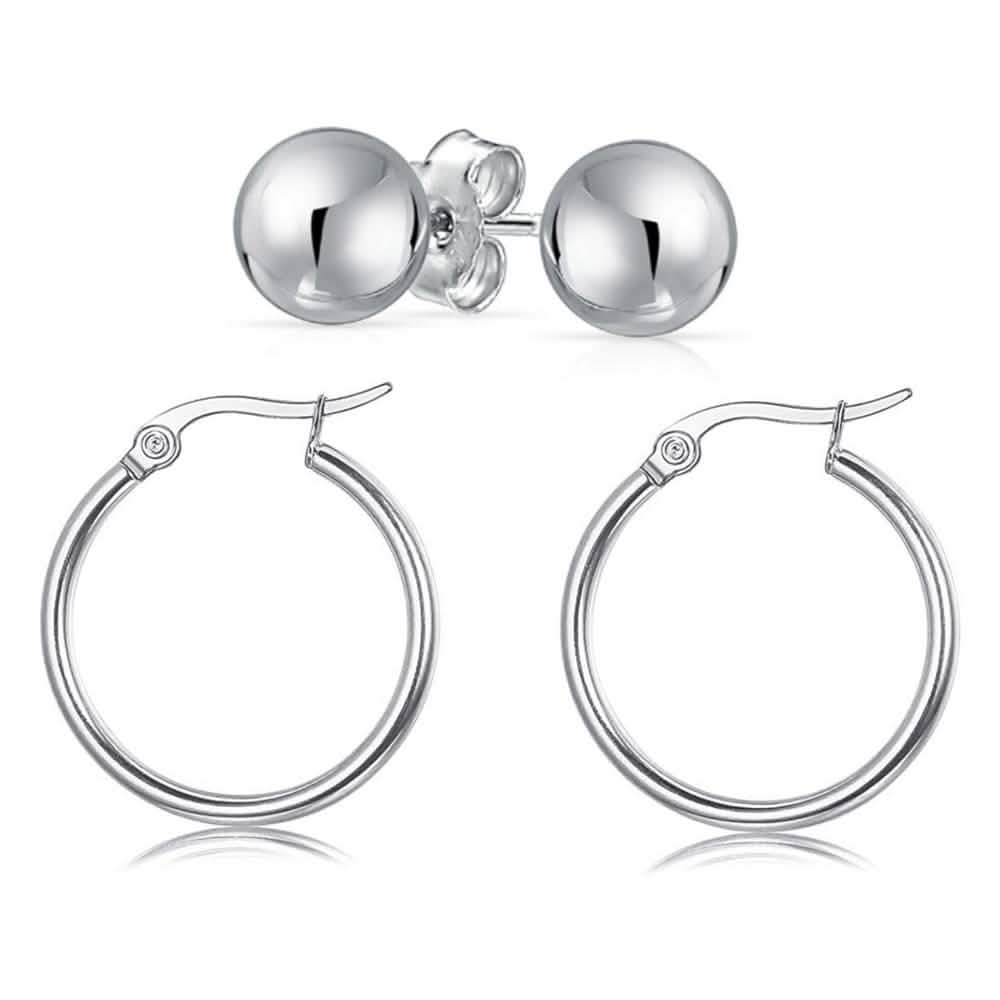 Massiver Sterlingsilber-Hoop-und-Kugel-Set