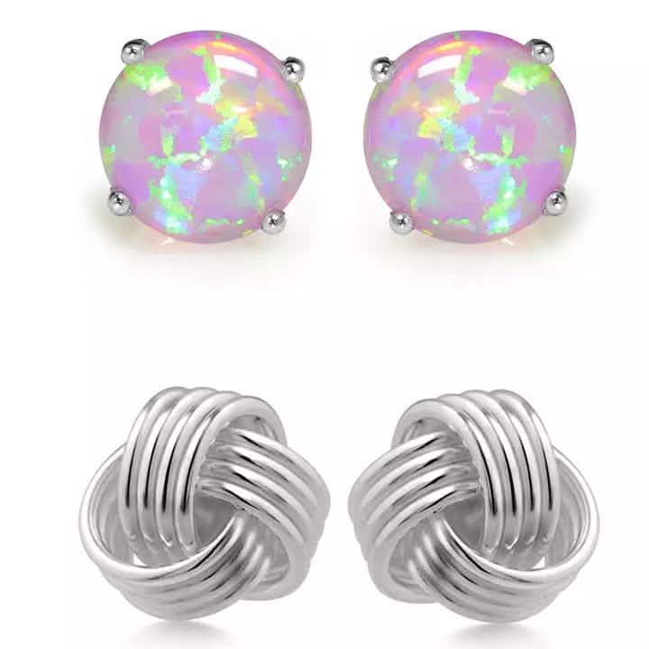 Ohrring-Set aus massivem Sterlingsilber mit Liebesknoten und rosa Opal