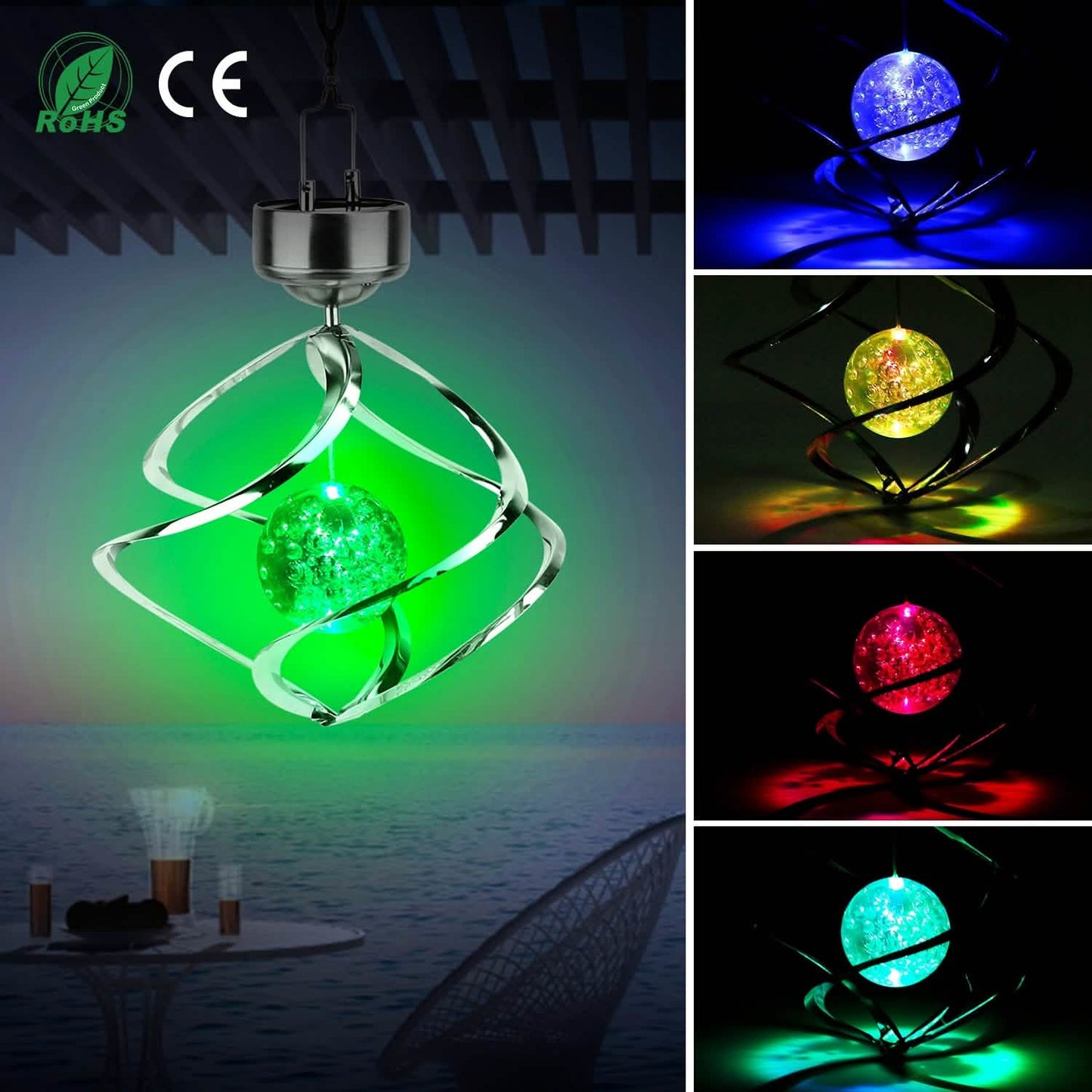 Solar-Windspiel "Spiral Spinner" mit LED