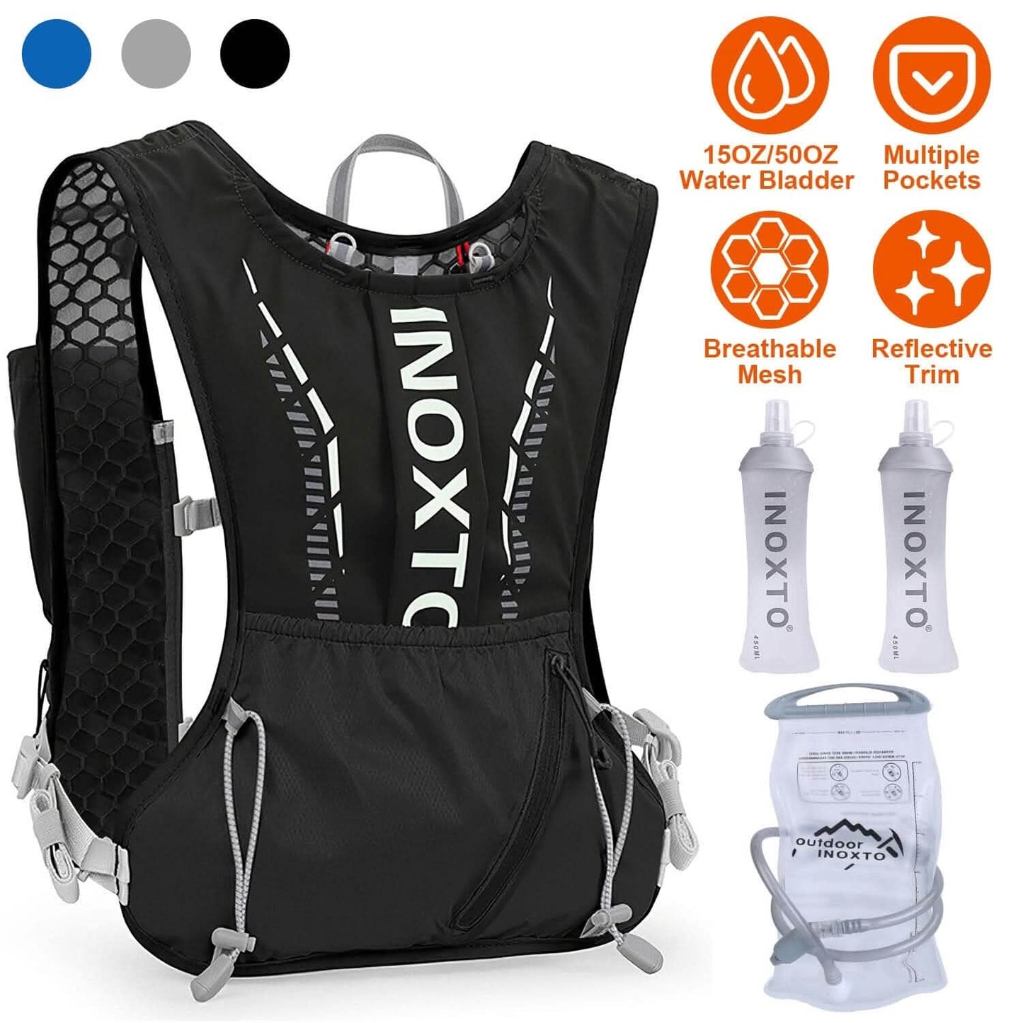 Sporthydrationsweste Laufrucksack mit 450 ml, 1,5 l Trinkblase