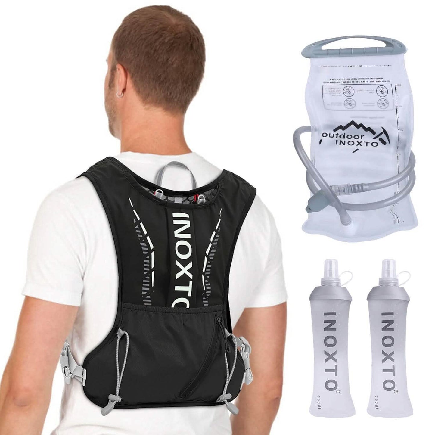 Sporthydrationsweste Laufrucksack mit 450 ml, 1,5 l Trinkblase