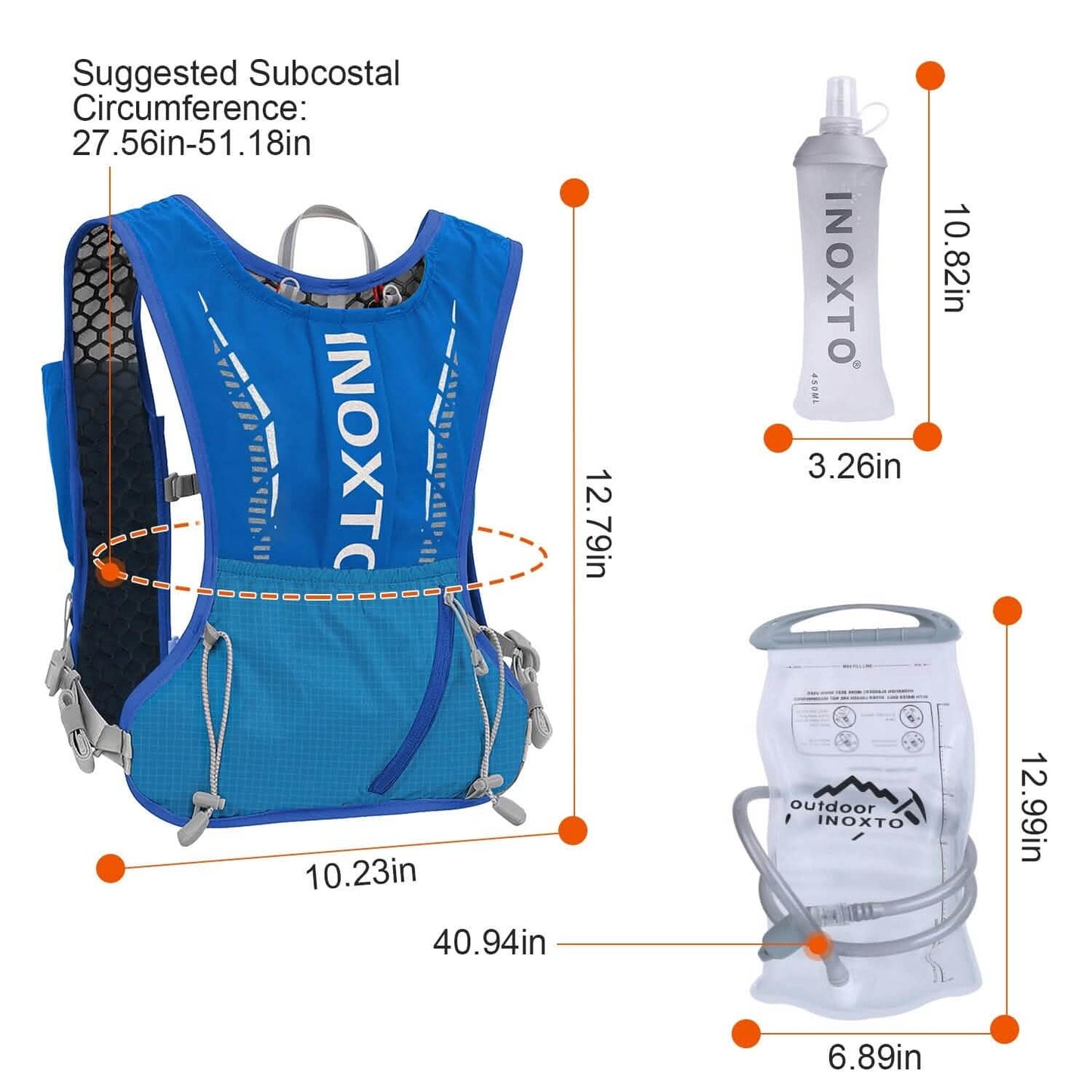 Sporthydrationsweste Laufrucksack mit 450 ml, 1,5 l Trinkblase