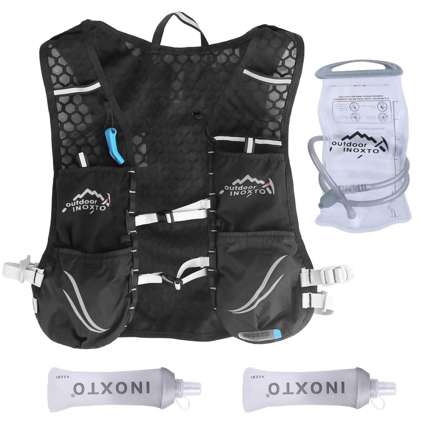 Sporthydrationsweste Laufrucksack mit 450 ml, 1,5 l Trinkblase