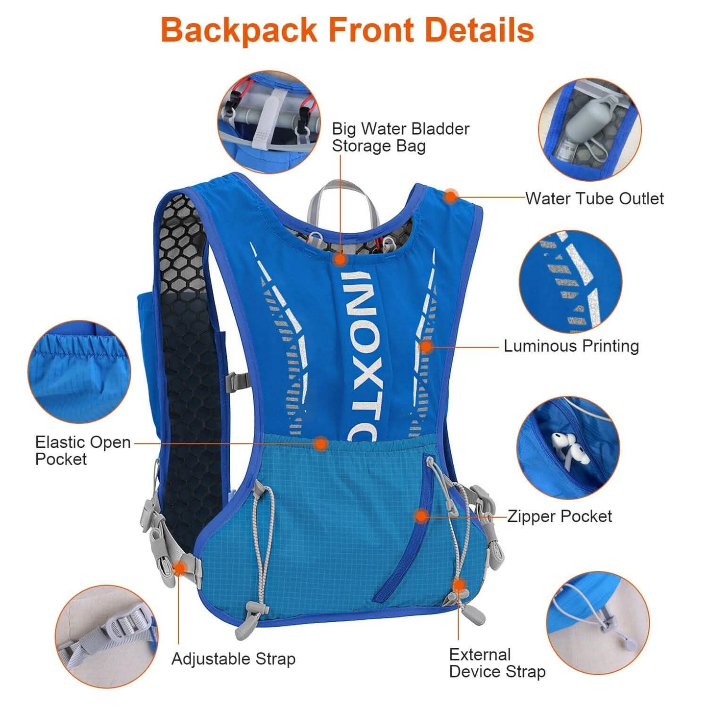 Sporthydrationsweste Laufrucksack mit 450 ml, 1,5 l Trinkblase