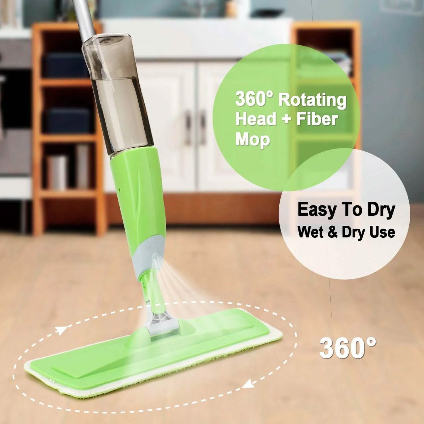 Sprühmopp 360° drehbarer Kopf Bodenreiniger 600ml Flasche Faserwischer Flachmopp