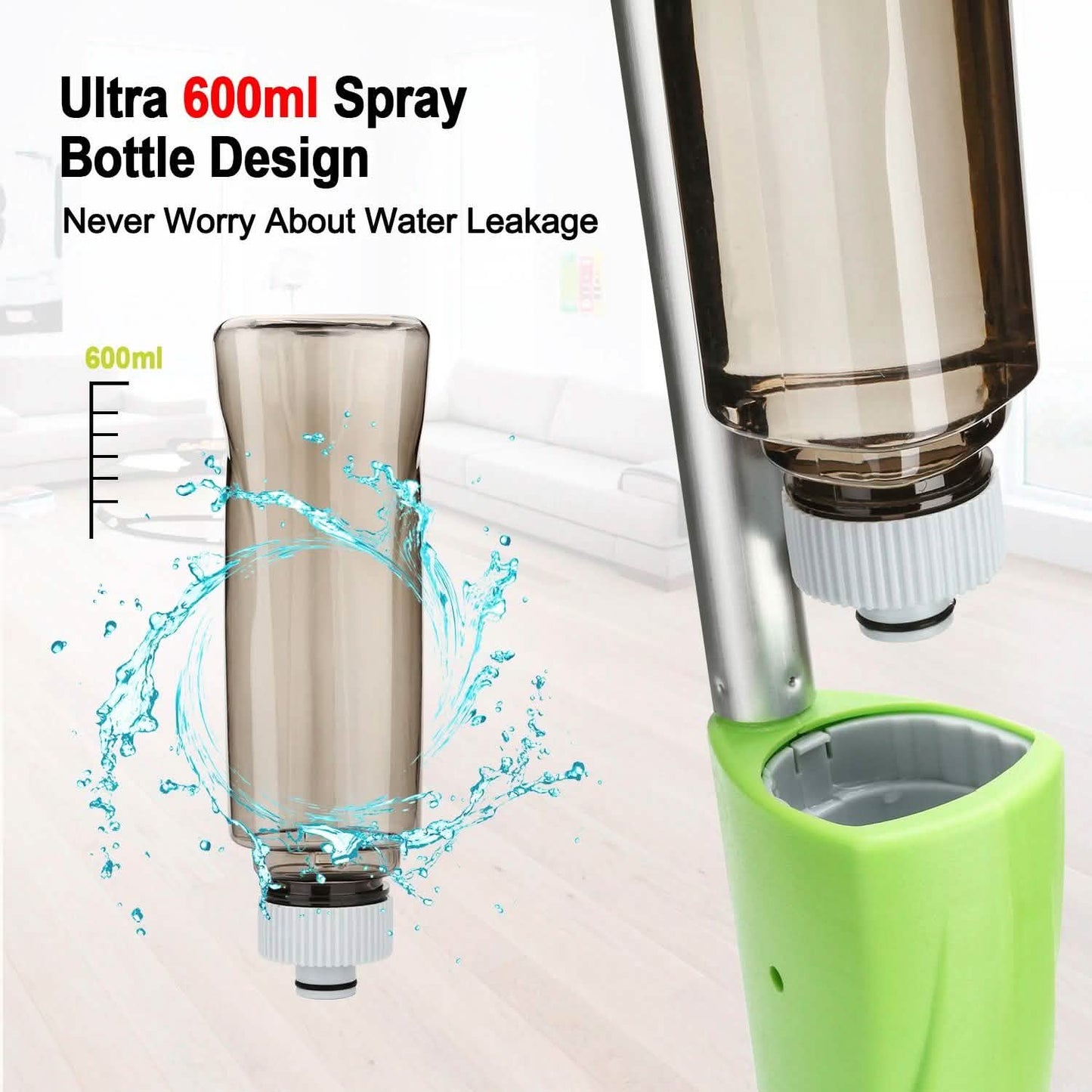 Sprühmopp 360° drehbarer Kopf Bodenreiniger 600ml Flasche Faserwischer Flachmopp