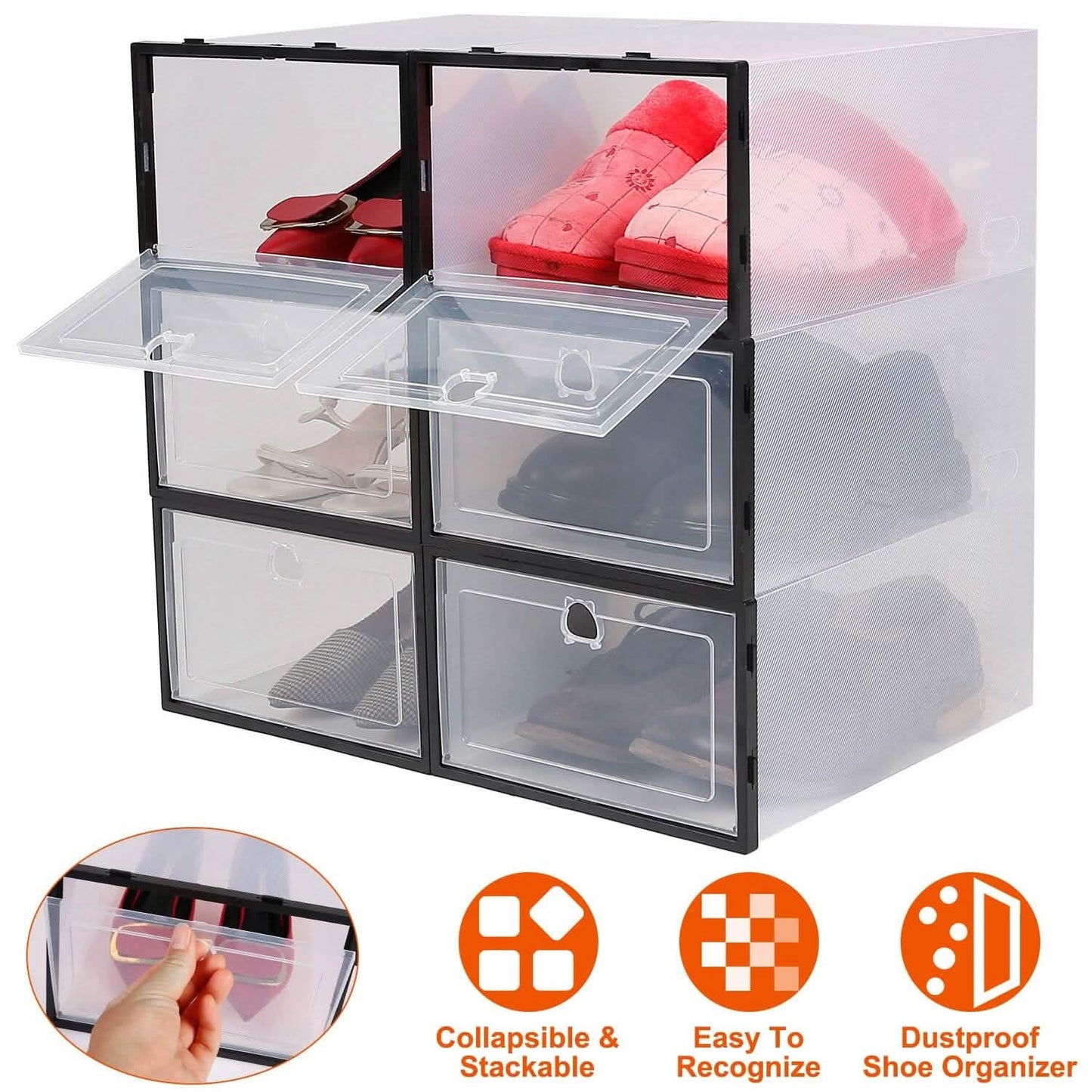 Stapelbare Schuhaufbewahrungsbox, transparent, staubdicht