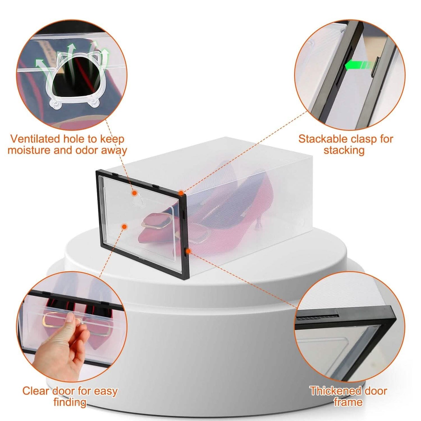 Stapelbare Schuhaufbewahrungsbox, transparent, staubdicht