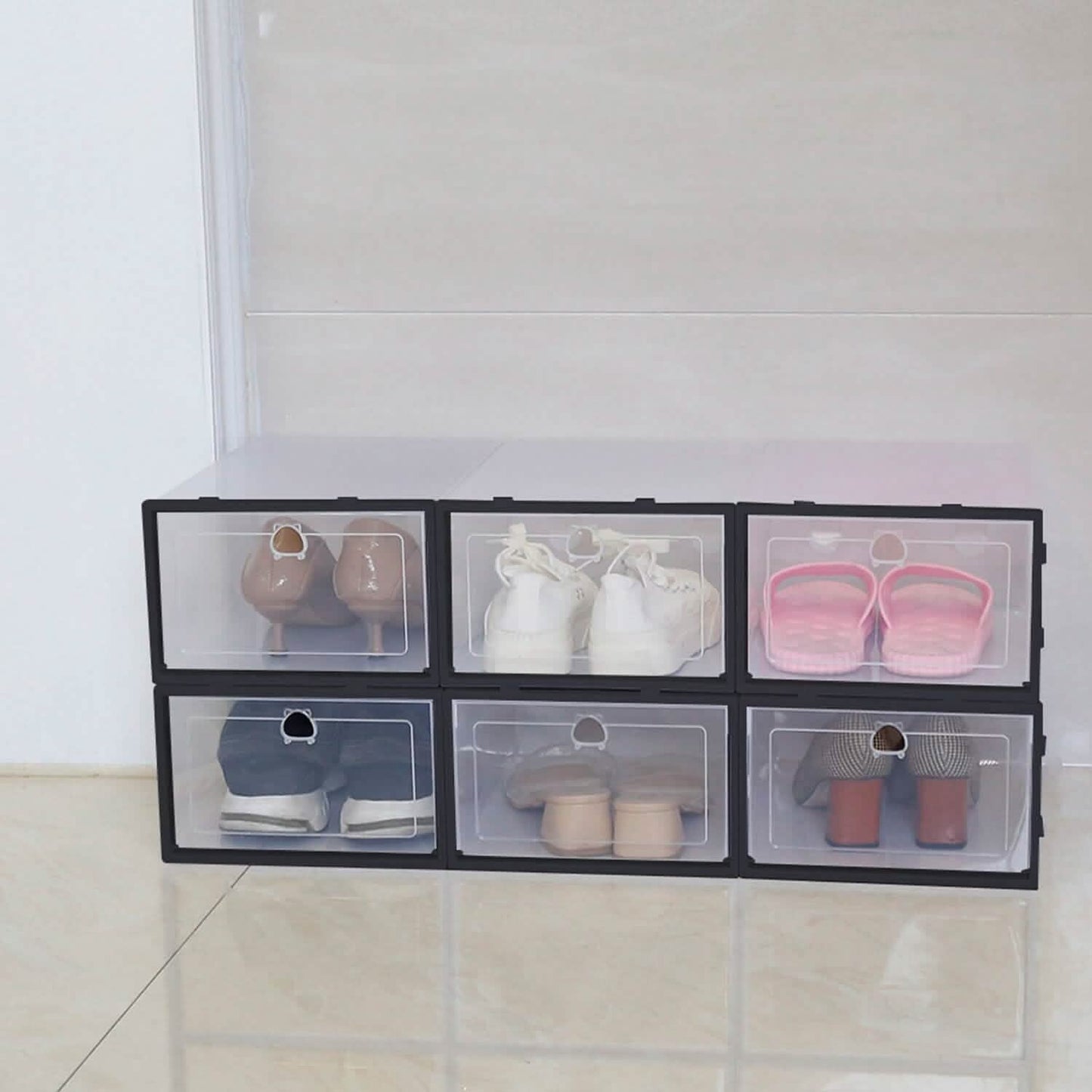 Stapelbare Schuhaufbewahrungsbox, transparent, staubdicht