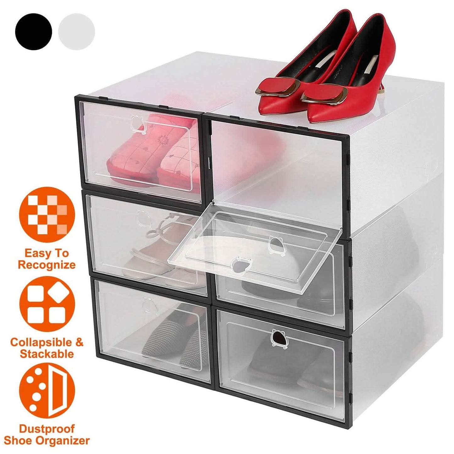 Stapelbare Schuhaufbewahrungsbox, transparent, staubdicht