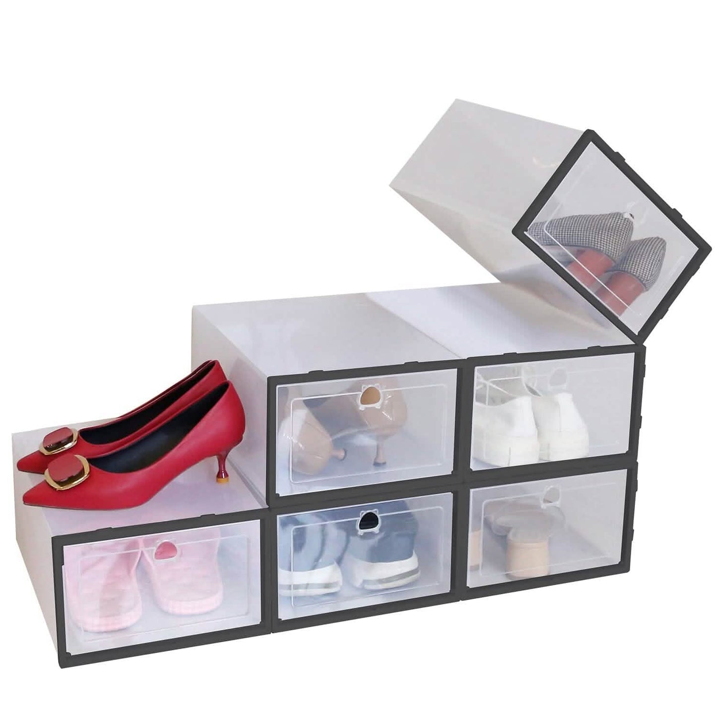 Stapelbare Schuhaufbewahrungsbox, transparent, staubdicht