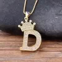 Edelstahl, vergoldet, Hip-Hop-Krone A-Z Buchstaben-Halskette für Herren und Damen
