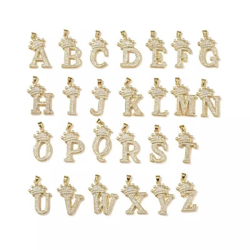 Edelstahl, vergoldet, Hip-Hop-Krone A-Z Buchstaben-Halskette für Herren und Damen