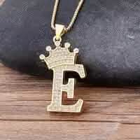 Edelstahl, vergoldet, Hip-Hop-Krone A-Z Buchstaben-Halskette für Herren und Damen