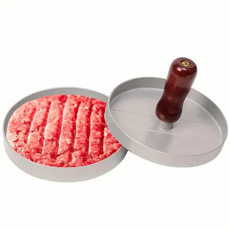 Edelstahl-Hamburgerpresse mit Holzgriff