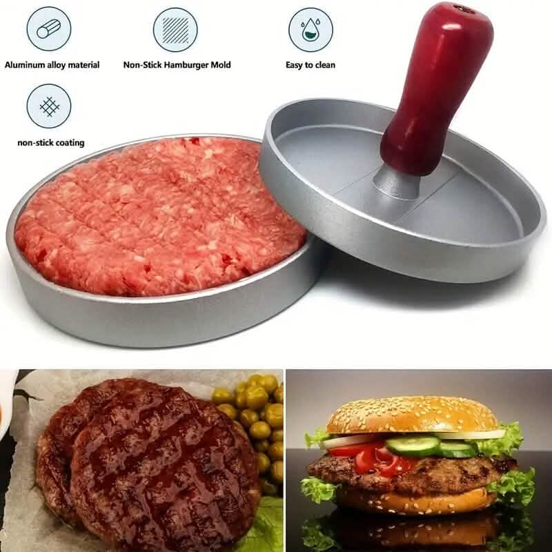 Edelstahl-Hamburgerpresse mit Holzgriff